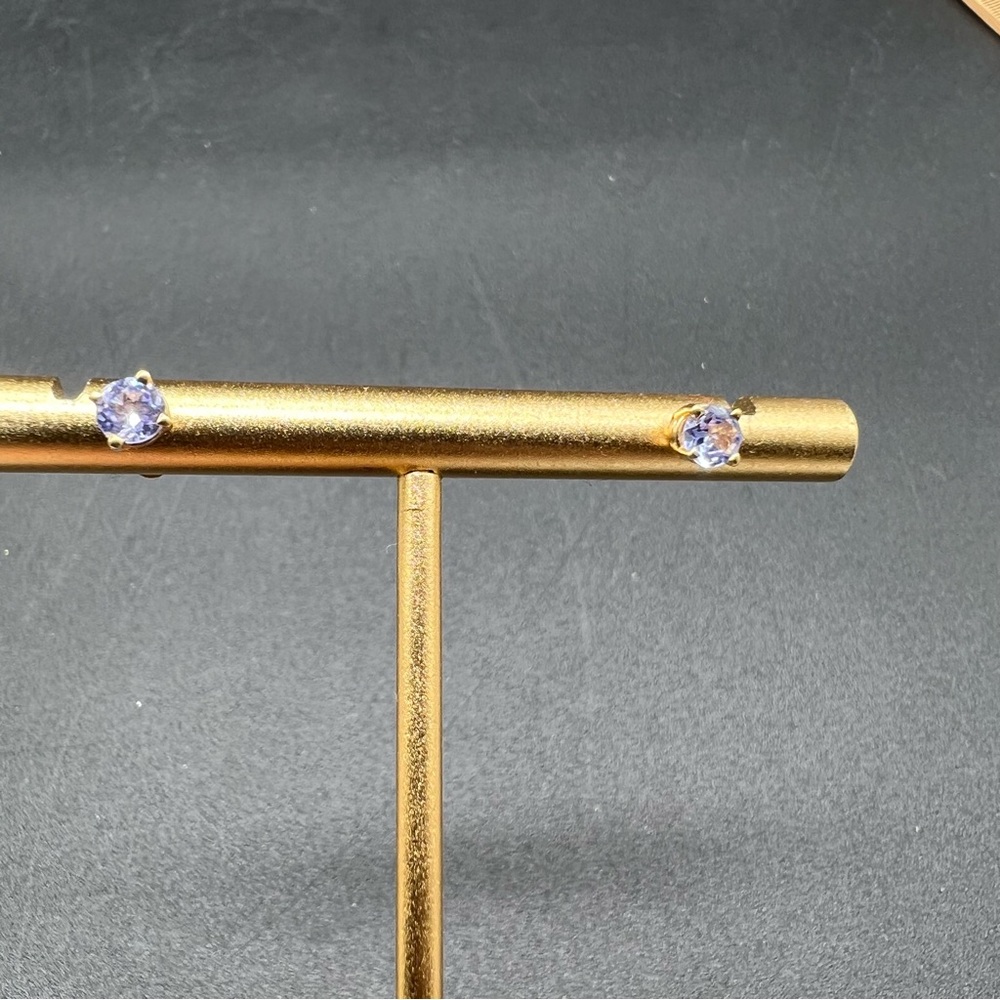 Lavender Blue Gemstone Stud Earrings Gold Tone 4-Prong Minimalist 3-4mm